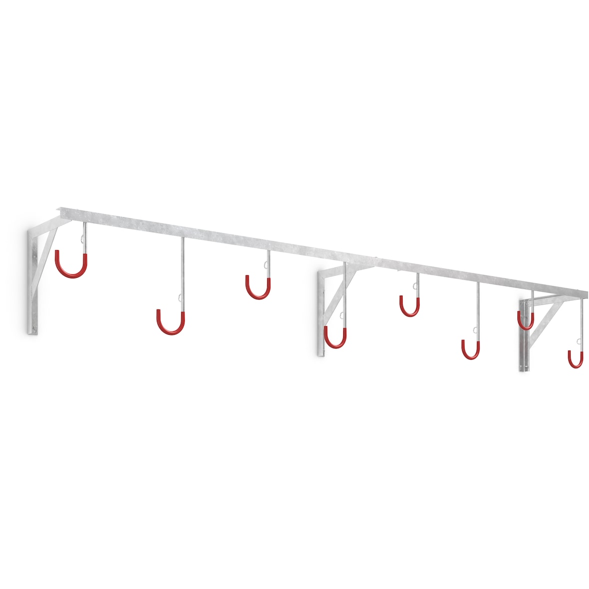Hängeparksystem 3878 - Fahrradständer für 8 Fahrräder - Wandmontage | Reihen-Hängeparker | Stahl verzinkt & kunststoffummantelte Aufhänge-Haken