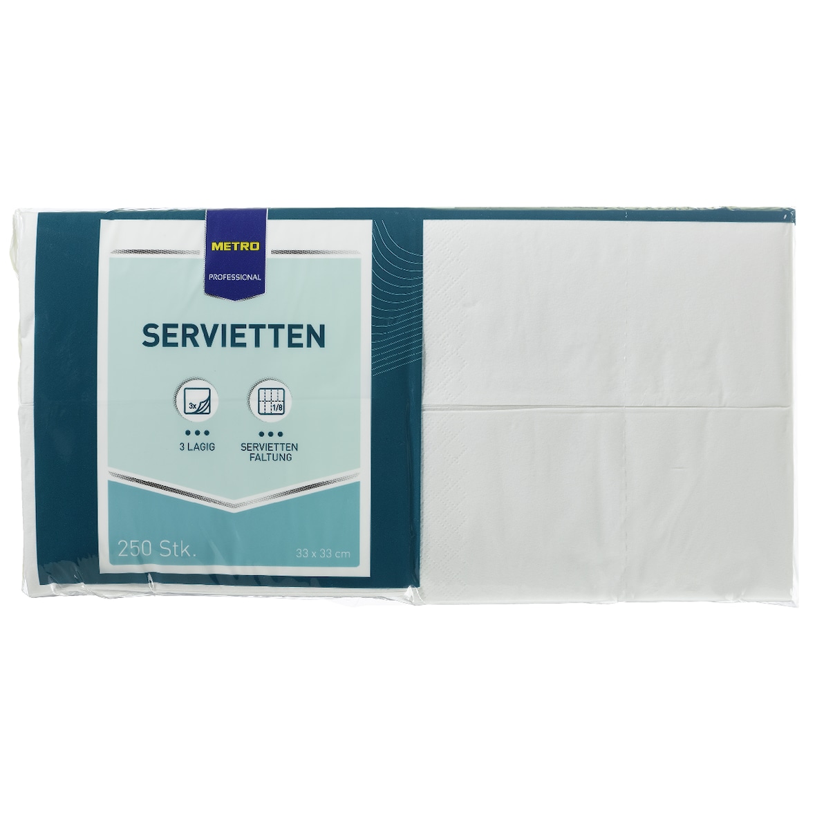 METRO PROFESSIONAL Servietten 33 x 33 cm, 1/8 Falz, 3-lagig, weiß, 5 x 250 Stück