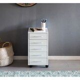thumbnail of Rollcontainer Weiß 33 x 63 x 38 cm Holz Schubladenschrank Schreibtisch, Büro Schrank mit 5 Schubladen, Container Rollschrank klein Standcontainer