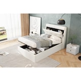 thumbnail of Polsterbett 90x200 cm mit hydraulischem Bettkasten und verstecktem Stauraum – modernes Design aus PU Weiß
