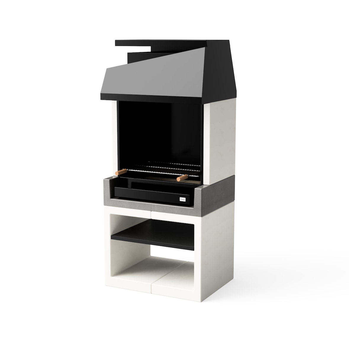 MF - Eingebauter Grill für Holz und Holzkohle, Modell KITAWAY OTTE (Grau/Weiß - 84 x 63 x 192 cm) REF: T00527