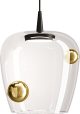 thumbnail of Zafferano Bilia LED-Pendelleuchte aus Borosilikatglas, mundgeblasen, 8W, 230V, Schwarz & Antikgold, Durchmesser 27cm, CRI 90, Designer-Lampe