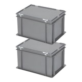 thumbnail of 2 Euroboxen mit Deckel, LxBxH 400x300x230 mm, 21 Liter, grau