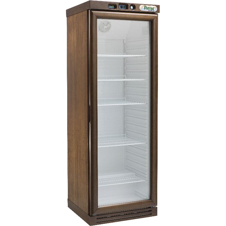 Cantinetta refrigerata per vini in legno colore noce scuro, 1 porta a vetro, capacità lt.310, temp.+2°/+8°C, statica, V.230/1, Kw.0,185- mod.KL2791