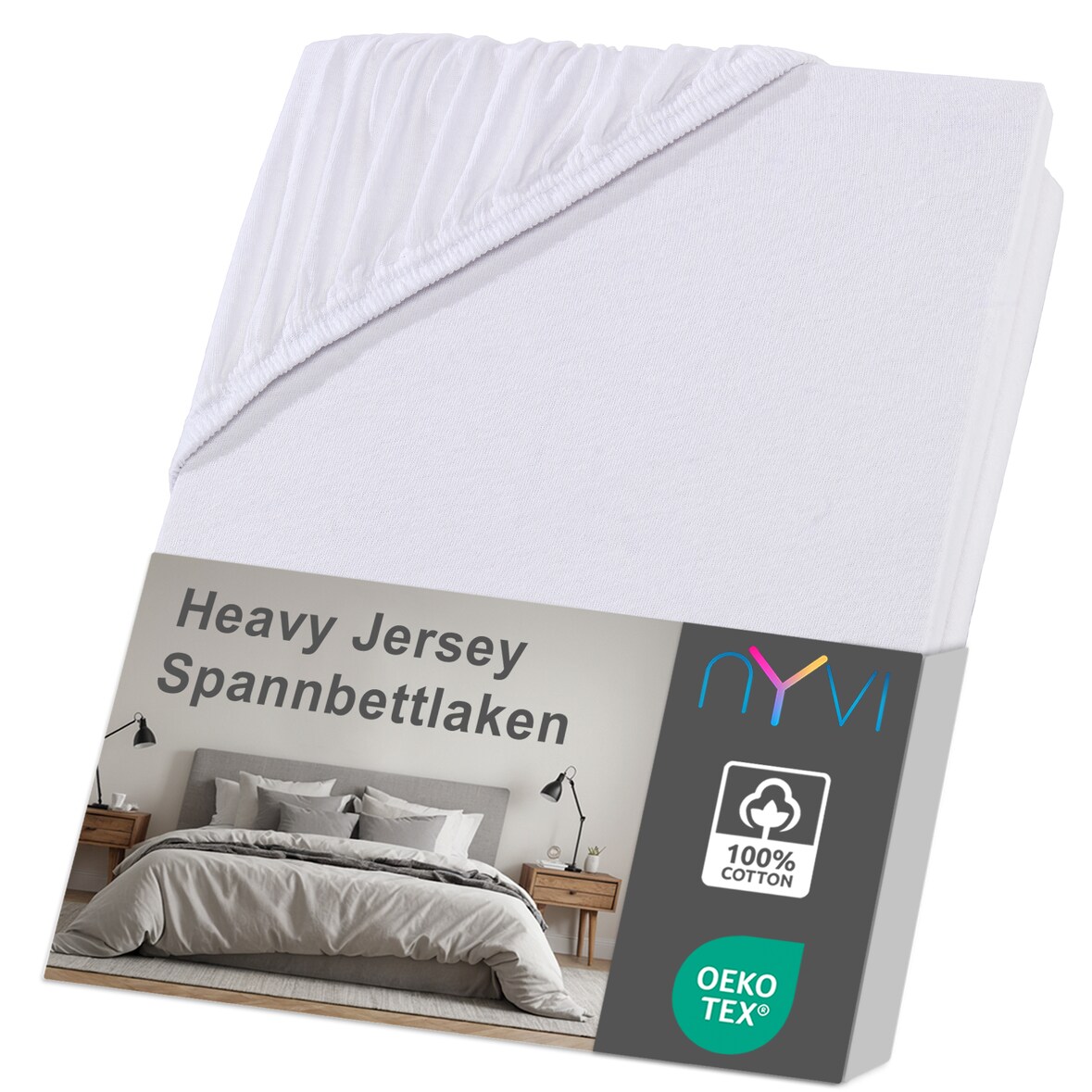 Spannbettlaken DreamScience Heavy Jersey  - Spannbetttuch, Formstabil, 160g/m², Rundum-Gummizug, Bügelfrei 120x200 - 130x200 cm weiß