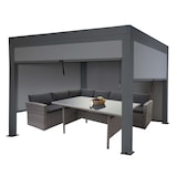 thumbnail of Pergola HWC-L46 mit Seitenwand, Gartenpavillon Lamellen-Pavillon Rollo, 10cm-Alu-Gestell, sturmfest 3x3m ~ anthrazit