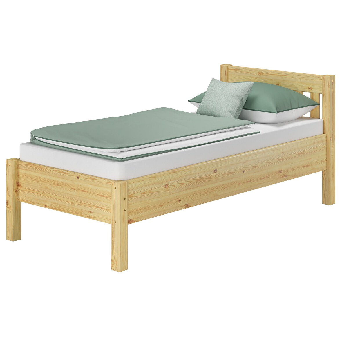 Hohes Holzbett 90x200 Kiefer natur Seniorenbett Einzelbett Zubehör wählbar V-60.55-09 ohne Zubehör