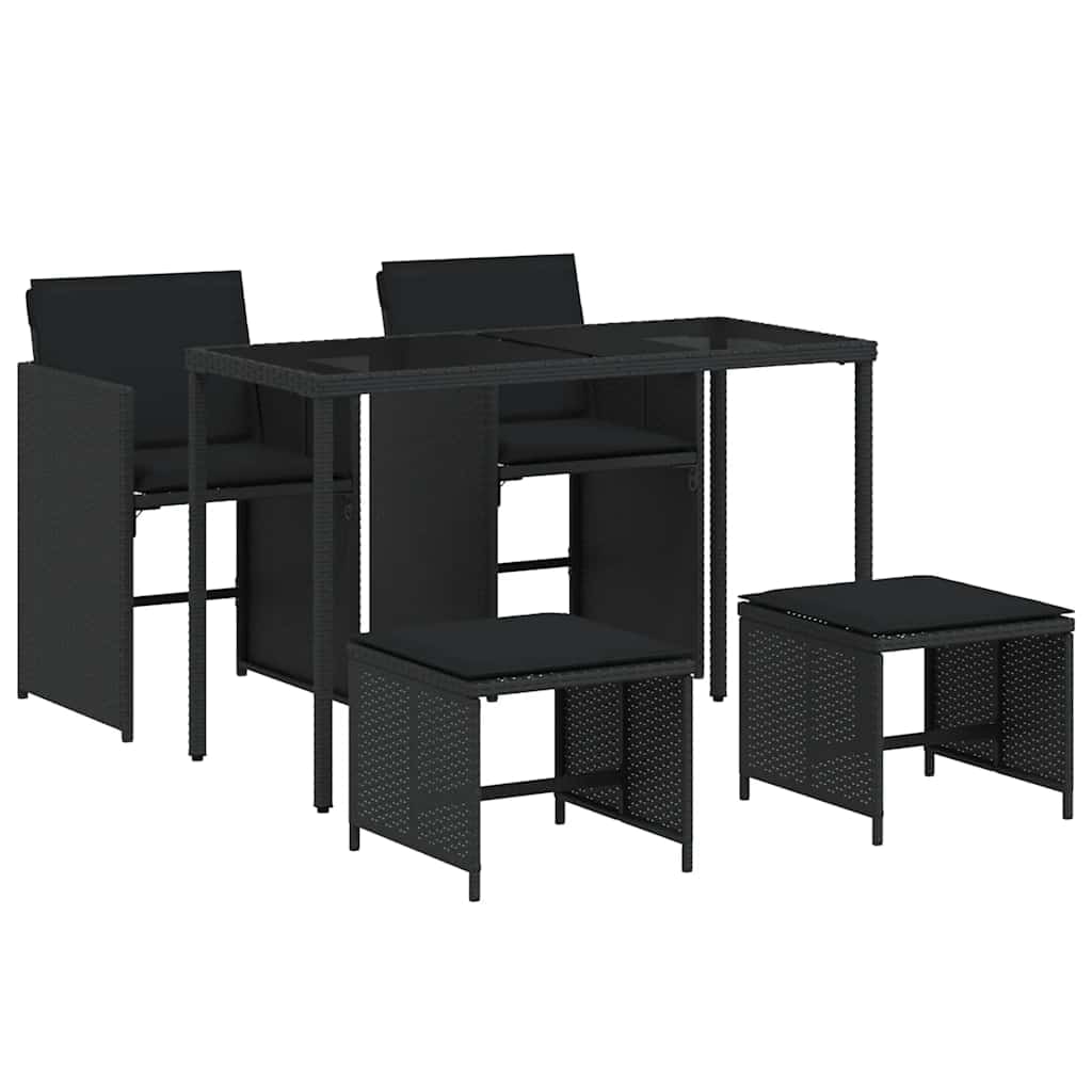 Set de muebles jardín 5 pzas con cojines ratán sintético negro