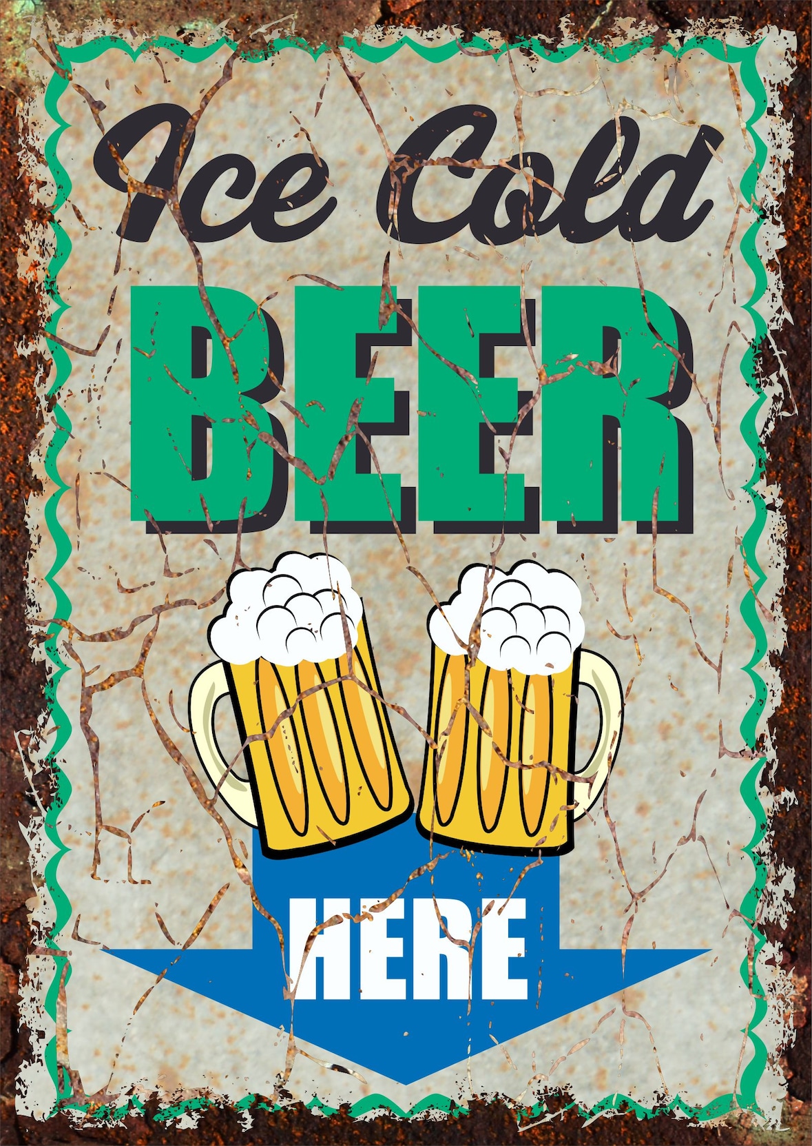 Ice Cold Beer here Deko Schild A0 Rückseite selbstklebend