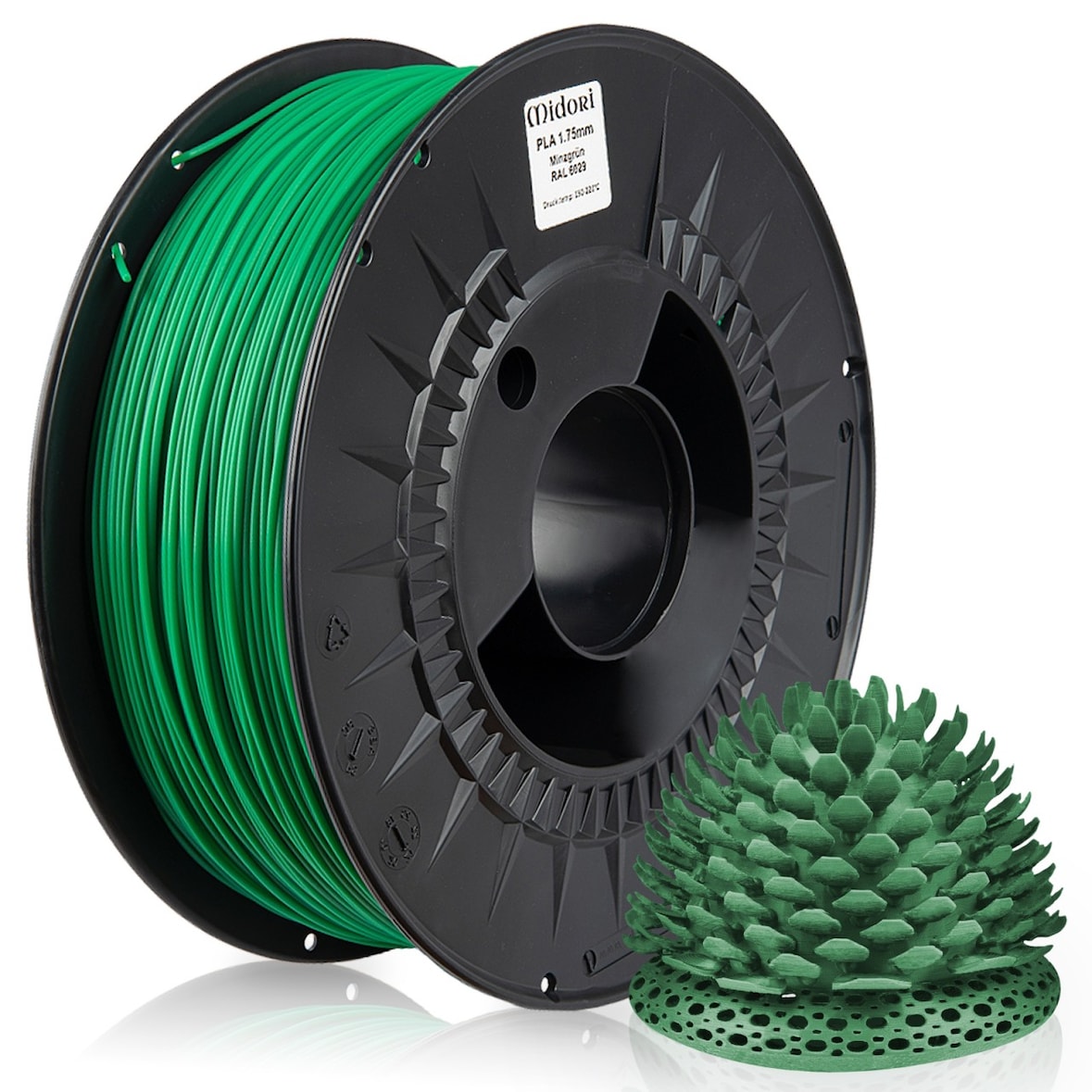 MIDORI® 3D Drucker 1,75mm PLA Filament 1kg Spule Rolle Premium Minzgrün RAL6029
