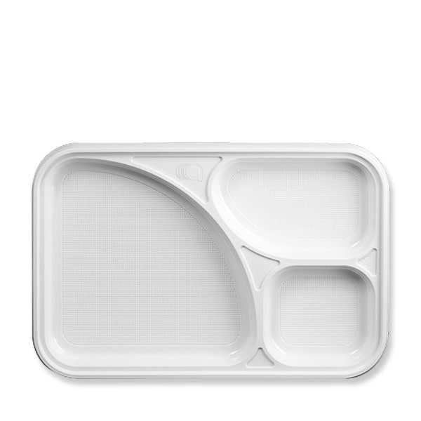 1 confezione da 50 vassoi Lu.210mm, La.315mm ,H.32mm, 3 scomparti, in PS 100% riciclabile
