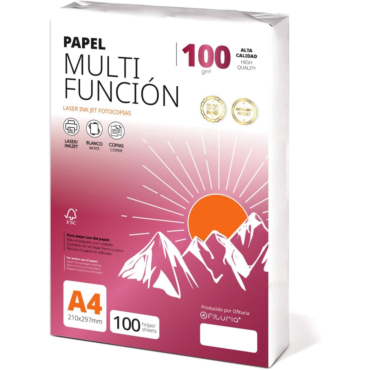 Folios a4 100gr 100 hojas, Papel Multiusos para Impresora, Folios para Impresoras Láser y de Inyección, Para uso Oficina,Material Escolar- Ofituria