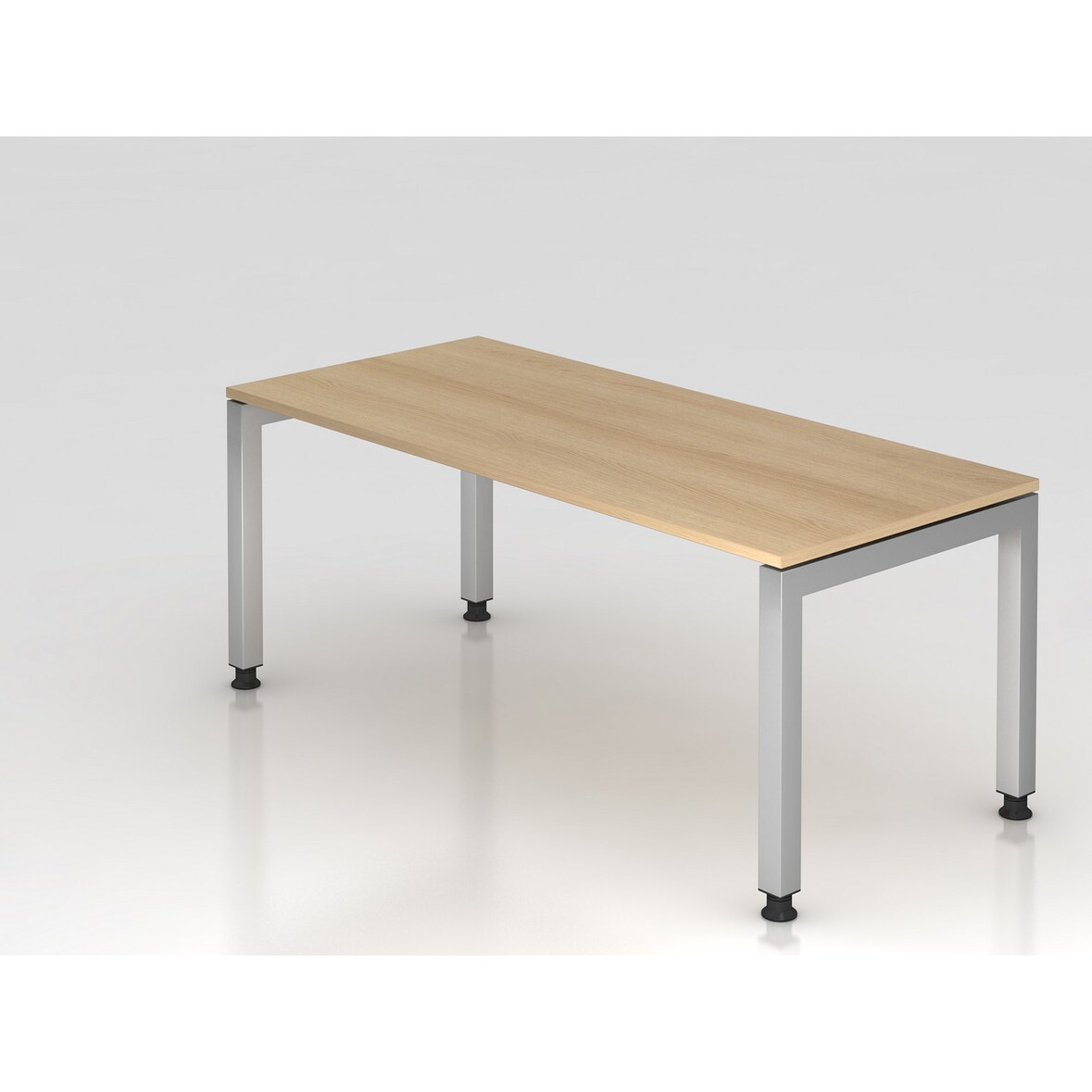 PROREGAL Schreibtisch Pejo | Eiche | Silber Gestell | BxT 180x80cm | Arbeitshöhe 68-76cm | höhenverstellbar | 4-Fuß-Gestell eckig