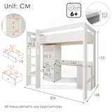 thumbnail of Hochbett 90x200 Weiß mit Schreibtisch Stauraum USB-C Multifunktion Jugendzimmer Massivholz MDF Multifunktionsbett