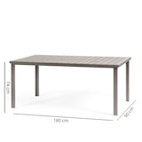 thumbnail of Mesa de jardín rectangular 180x90 cm, estructura de acero y lamas efecto madera, 6 plazas, estilo moderno para jardín o terraza–THOMAS–Tórtola