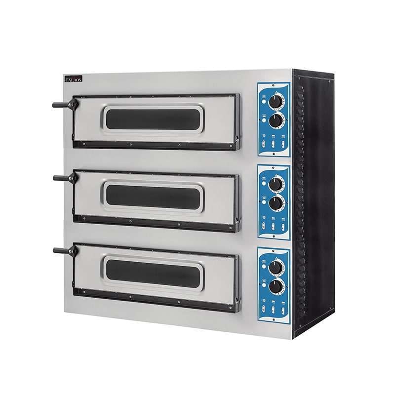 Fornetto pizza elettrico tripla camera con porta vetro per 1+1+1 pizza Ø 45 cm | 1+1+1 teglia EN 60x40