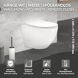 thumbnail of ECD Germany Wand-WC spülrandlos 49 cm kurz Weiß glänzend – Keramik Tiefspüler, Nano, WC-Sitz Duroplast Softclose abnehmbar