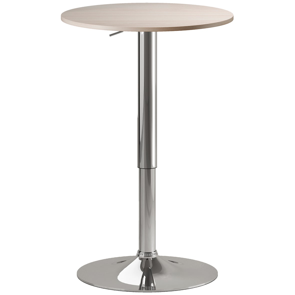 HOMCOM mesa de bar redonda con altura ajustable 67-93 cm, Ø60 cm, giratoria 360°, con base redonda de metal cromado, para bistró, cocina, natural