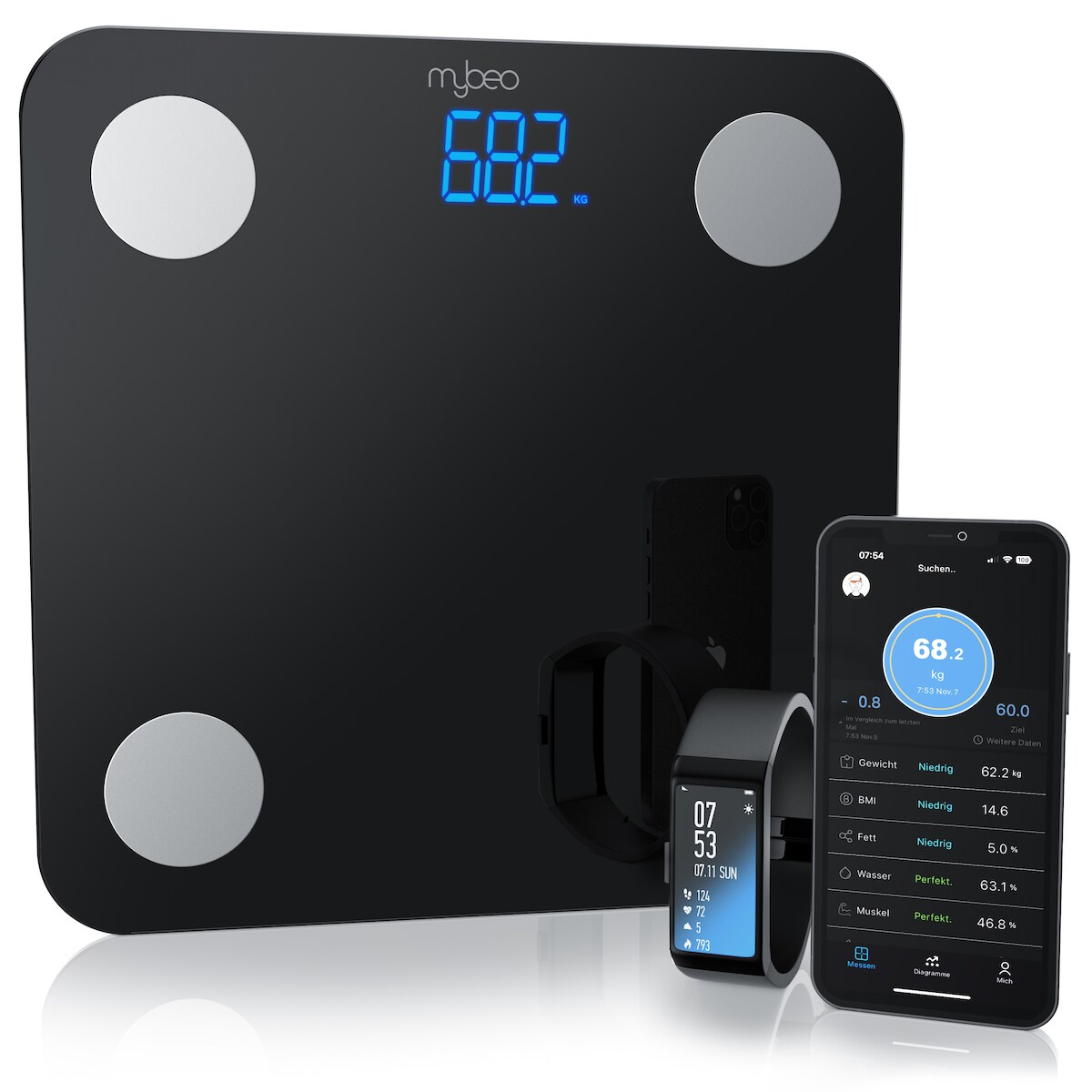 MyBeo Digitale Bluetooth Körperfettwaage Diagnosewaage mit App-Steuerung