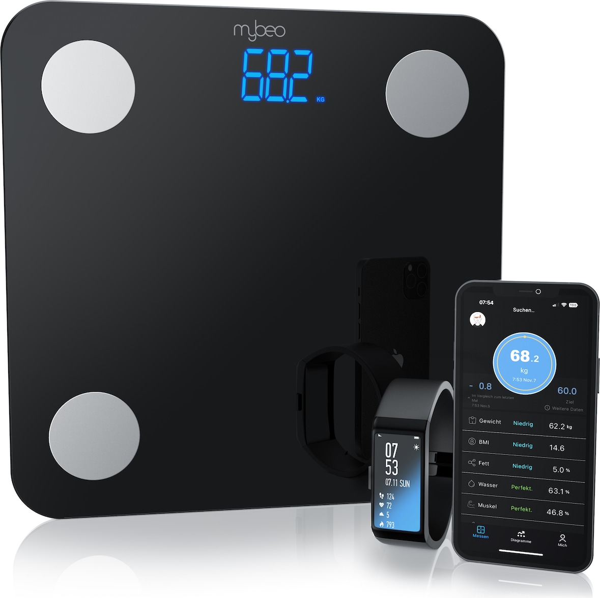 MyBeo Digitale Bluetooth Körperfettwaage Diagnosewaage mit App-Steuerung