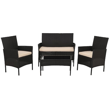 Décoshop26 - Conjunto de móveis de jardim de design em rattan sintético antracite com estrutura metálica e almofadas creme 39 x 73 04_0009736
