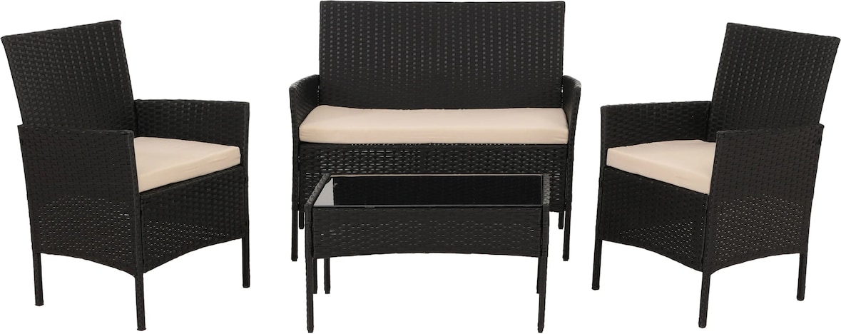 Décoshop26 - Conjunto de móveis de jardim de design em rattan sintético antracite com estrutura metálica e almofadas creme 39 x 73 04_0009736