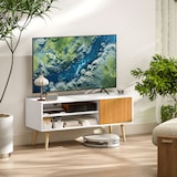 thumbnail of HOMCOM mueble de TV moderno con 2 compartimentos abiertos 1 puerta y orificio para cables para televisión de 55 pulgadas 110x40x50 cm blanco y natural