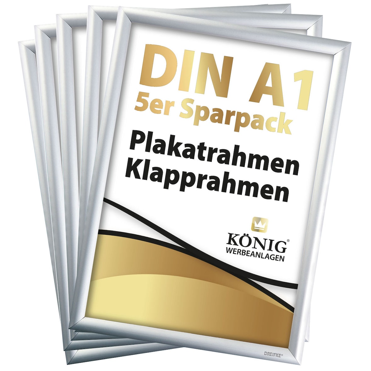5 Plakatrahmen DIN A1 | 25mm Alu Profil, eckig | silber | Bilderrahmen Klapprahmen Wechselrahmen Posterrahmen | 5er Sparpack | Dreifke®