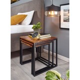 thumbnail of Satztisch 3er Set Sheesham Massivholz / Metall Beistelltisch Eckig Modern, Design Couchtisch 3-teilig, Wohnzimmertisch Platzsparend, Holztisch