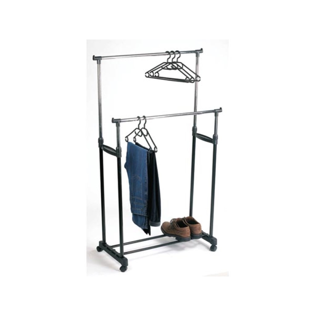 Perel Rack de roupas sobre rodas, 2 hastes, altura ajustável 110-170 cm, 80 x 43 x 170 cm, carga máxima 25 kg, metal