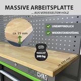 thumbnail of Werkstattwand 13-tlg. modulares Werkstattschranksystem aus Stahl mit massiver Holzarbeitsplatte grün