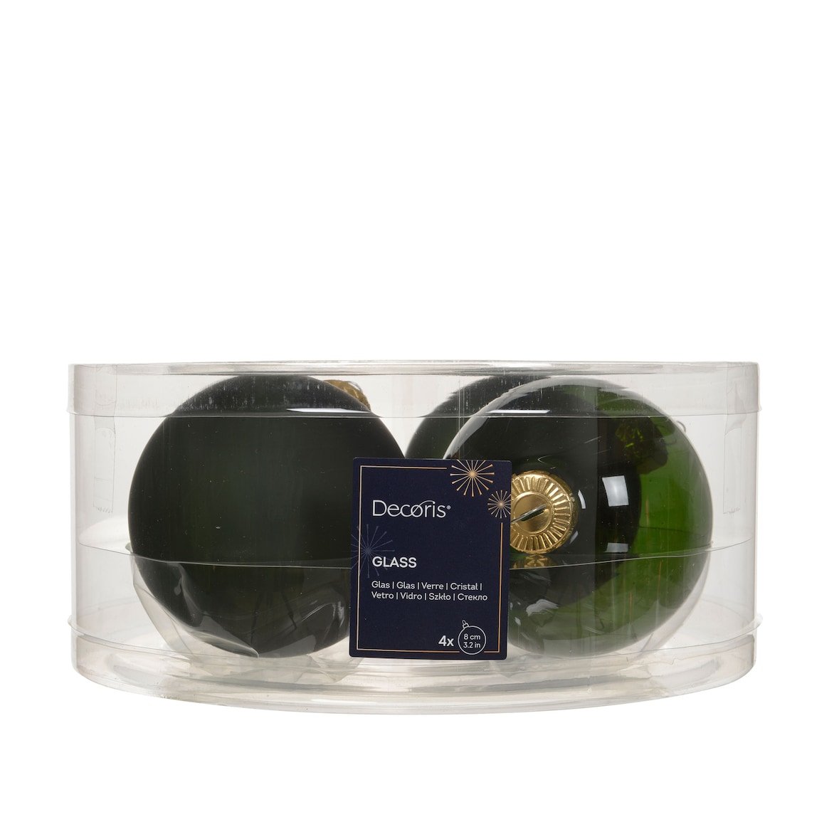 4 Weihnachtskugeln Glas 8cm matt & glänzend Christbaumkugeln Weihnachtsbaumkugeln Groß Christbaumschmuck Weihnachtsbaumschmuck Piniengrün transparent