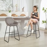 thumbnail of Barhocker 2er Set gepolstert Grau 51x53x96 cm mit Samtoptik Stoffbezug Armlehnen Fußstütze Metallbeine für Kücheninsel