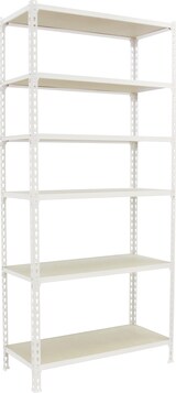 thumbnail of SimonRack Estantería Metálica, 2500x1200x500 mm, 6 Alturas, Bandeja Madera, 200 kg de Punto Flexión, Blanco/Madera - Maderclick