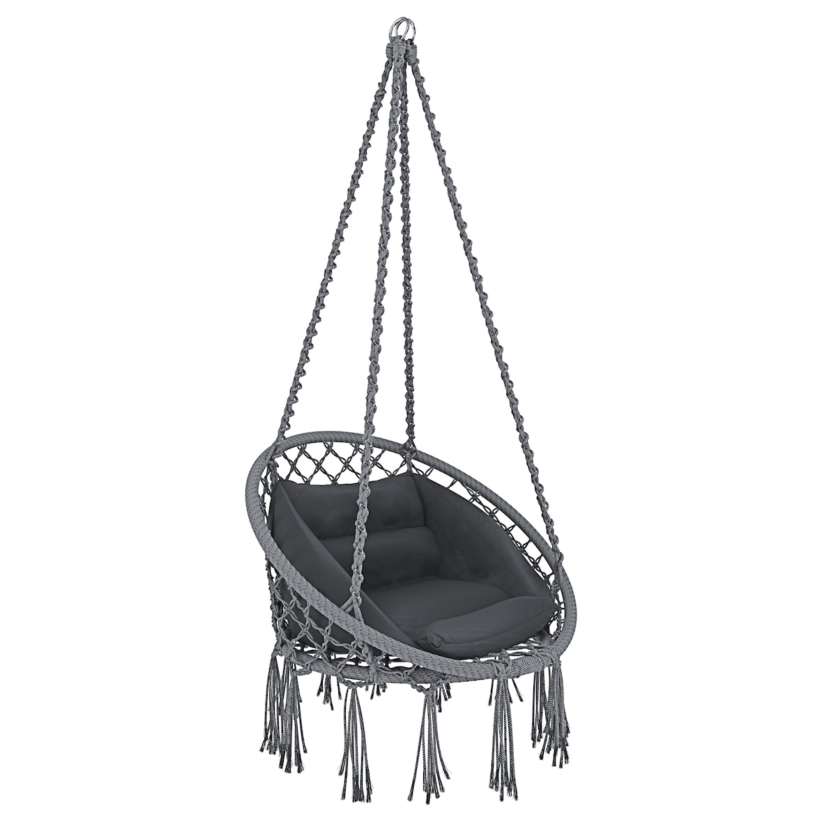 Poltrona Sospesa Pensile Da Giardino Corda In Cotone Struttura In Acciaio Cuscino Sedia Dondolo Amaca Esterno Terrazzo Design Fino A 160 Kg Grigio