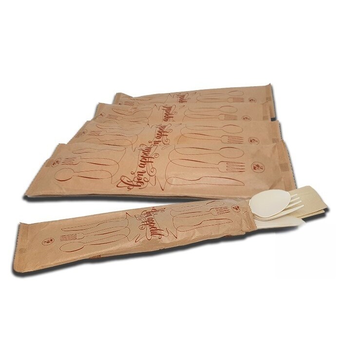 Pack cubiertos desechables 100% compostable. Modelo: KCS009