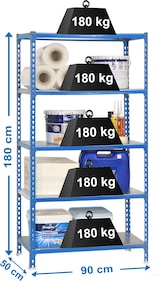 thumbnail of SimonRack Estantería Metálica, 1800x900x500 mm, 5 Alturas, Bandeja Metal, 180 kg de Punto Flexión, Azul/Galva - Simonclick