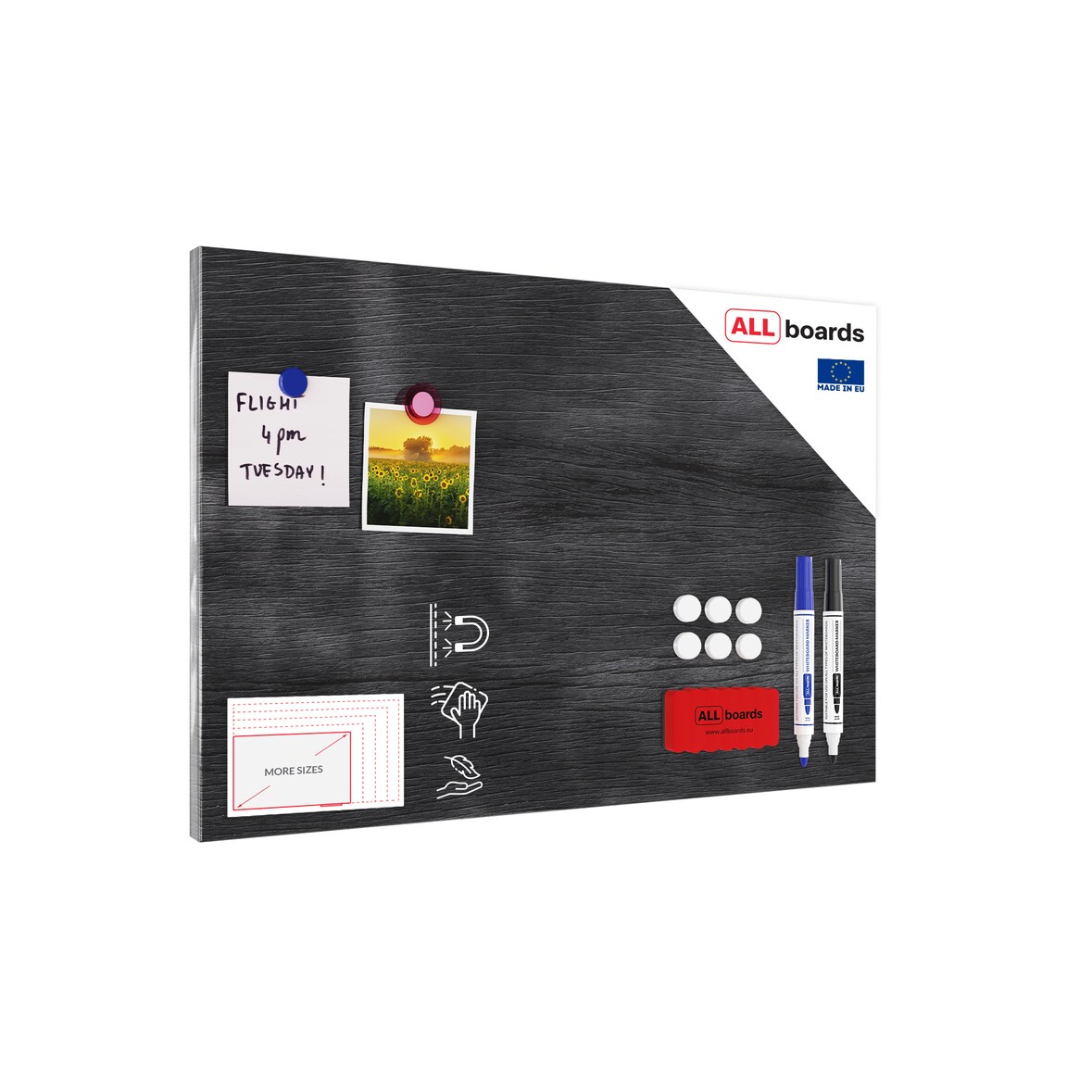 ALLboards Tableau Magnétique en Métal Motif Bois Gris 60x40cm, MetalBoards pour tout type d’Aimants