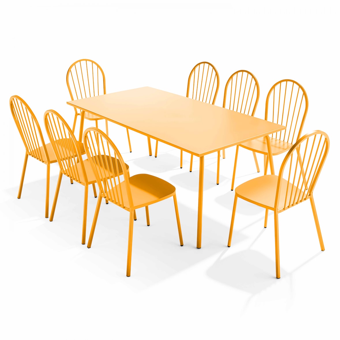 Ensemble table de terrasse et 8 chaises bistrot en acier jaune