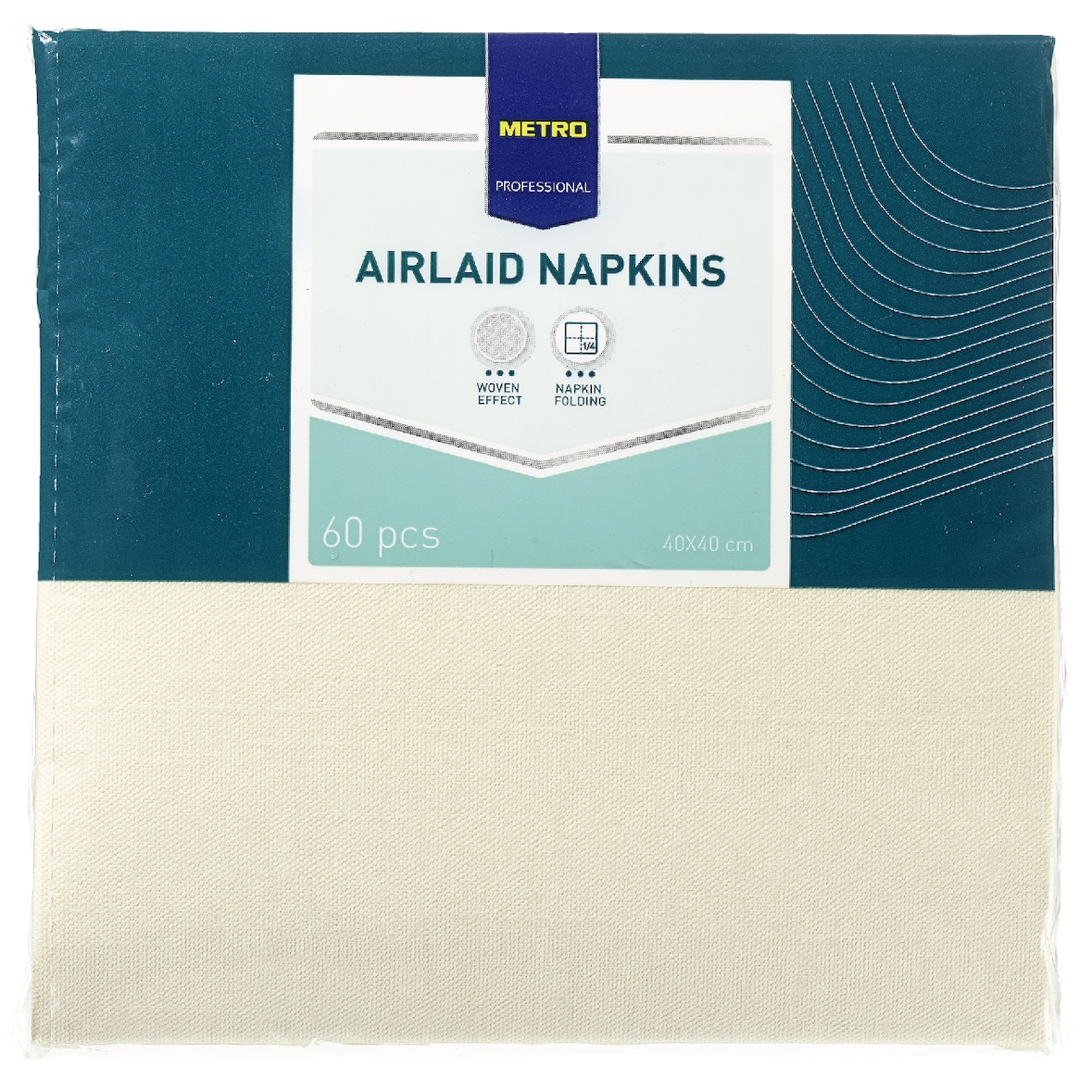 METRO PROFESSIONAL Serviettes Airlaid, 40 x 40 cm, 1/4 de pli, 4 plis, blanc champagne, 60 pièces