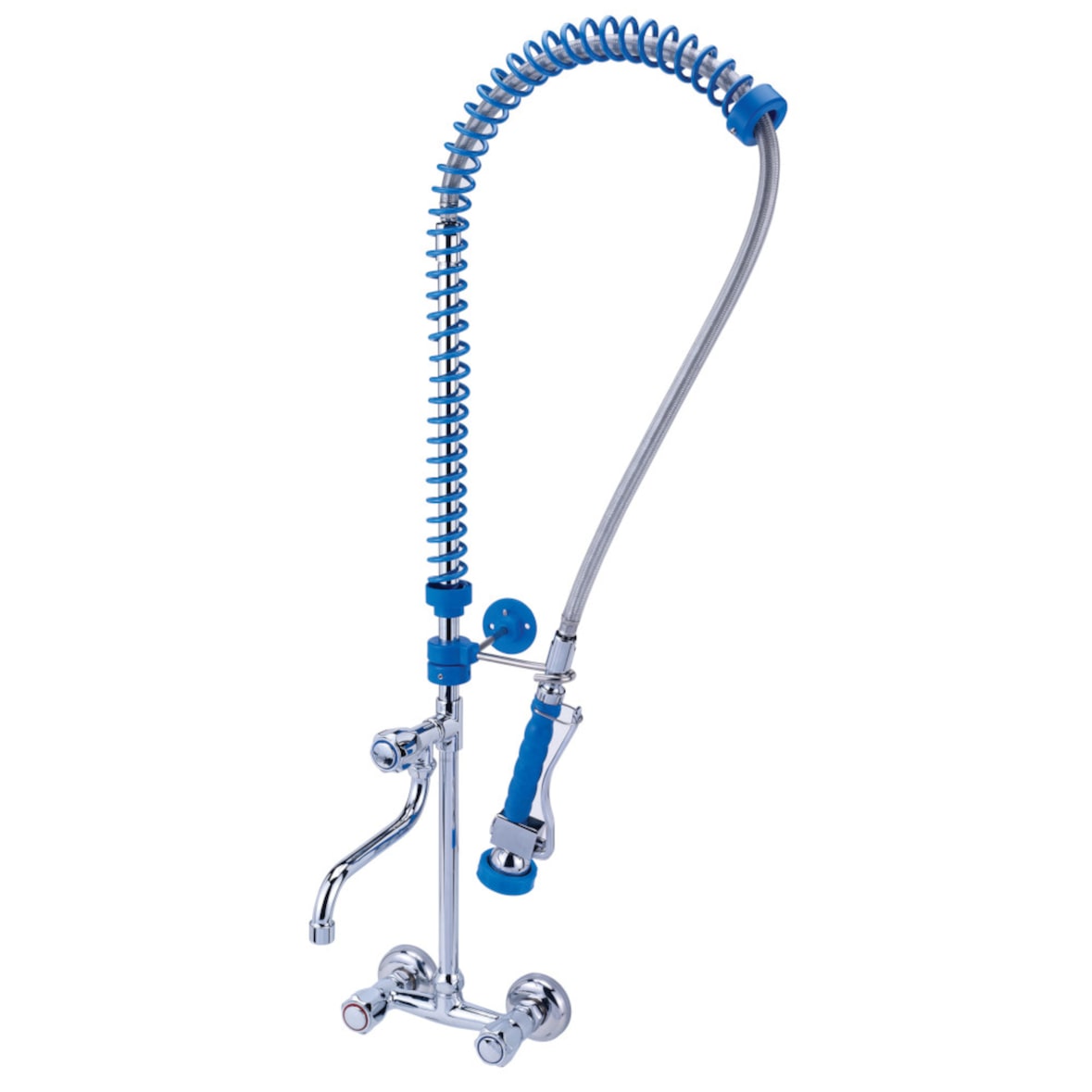 BE-GASTRO I Profi Gastro Geschirrbrause Zweiloch Wand "Premium" Drehgriff blau inkl. Wasserhahn, Mischbatterie & Drehgriff Gastrobrause Gastro Armatur