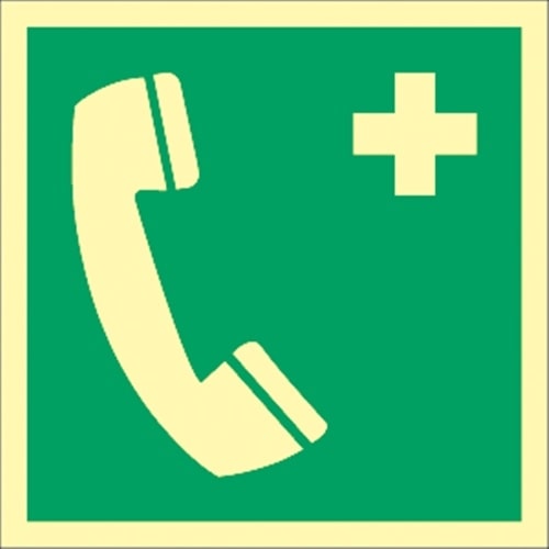 Aufkleber Notruftelefon, ISO 7010, Folie, langnachleuchtend, 160-mcd, 148x148 mm