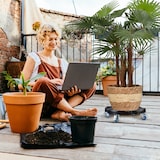 thumbnail of Relaxdays Pflanzenroller, ausziehbarer Blumenroller, Ø 40 - 57,5 cm, Kunststoff, max. 200 kg, innen & außen, dunkelgrau