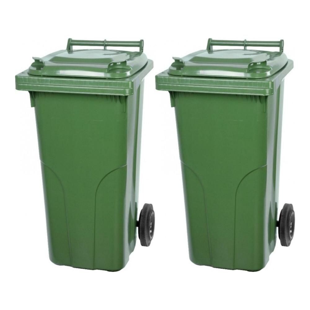 Mega Deal 2x PROREGAL 2-Rad-Mülltonne, 120 Liter, HDPE Kunststoff, Grün, Mülltonne, Müllgroßbehälter, Mülleimer, Abfalltonne, Müllbehälter