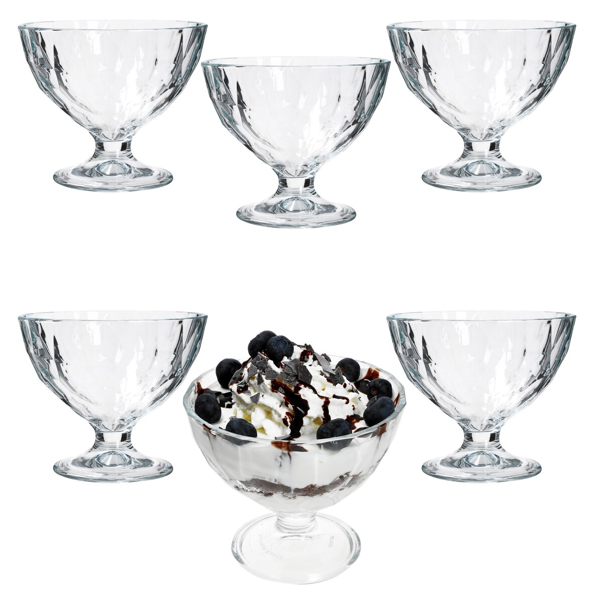 6x DIAMOND Eisbecher mit Fuß 220ml klar bauchige Früchtebecher Dessert-Gläser