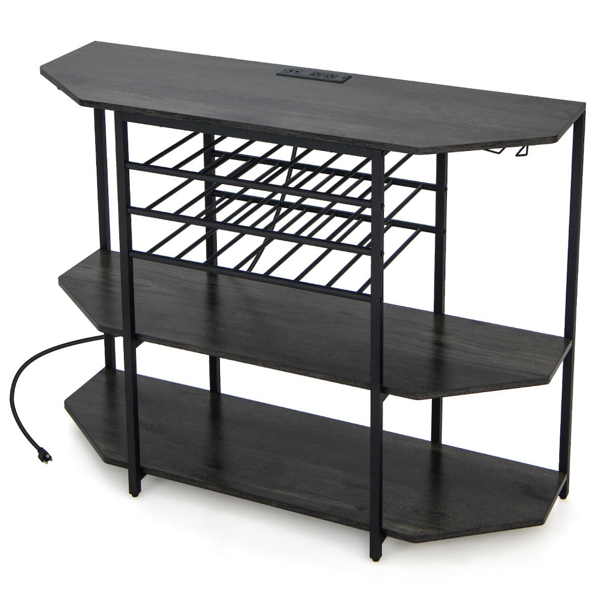 Helloshop26 - Wijnrek 120 x 40 x 92 cm opbergruimte voor 21 flessen en 8 glazen industriële stijl grijs bewerkt hout 20_0019239