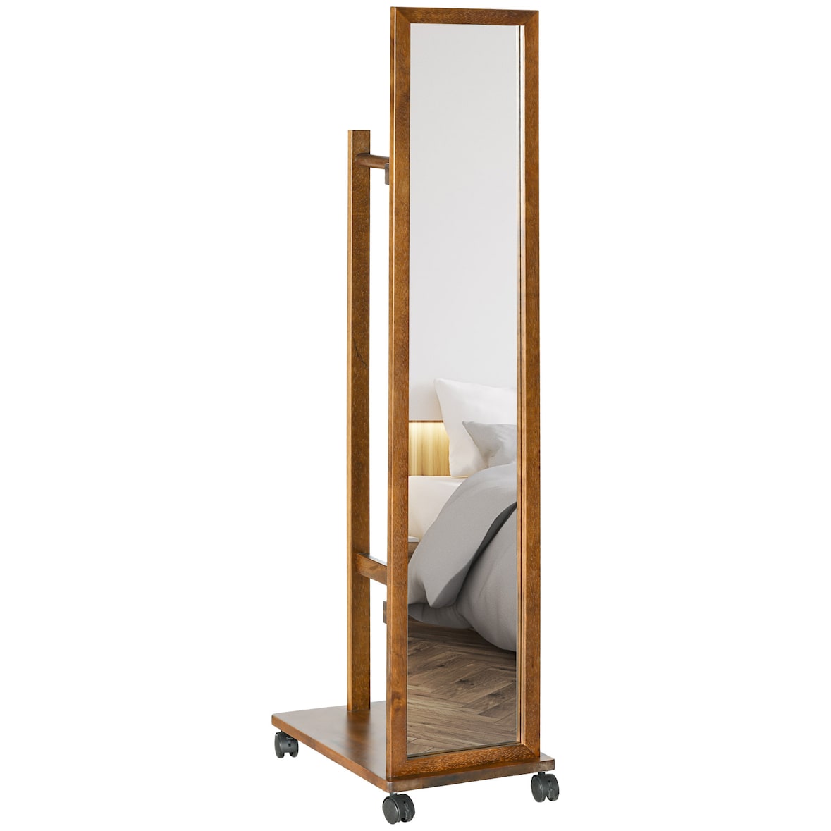 Espejo de Cuerpo Entero con Ruedas Espejo Largo con Barra para Ropa y Estante Inferior para Dormitorio Salón Pasillo 35,5x49,5x167,8 cm Nogal