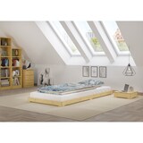 thumbnail of Einzelbett Niedrigbett unbehandeltes Holz 90x200 Fichte Tanne V-60.47N-09 Rollrost und Matratze inkl.