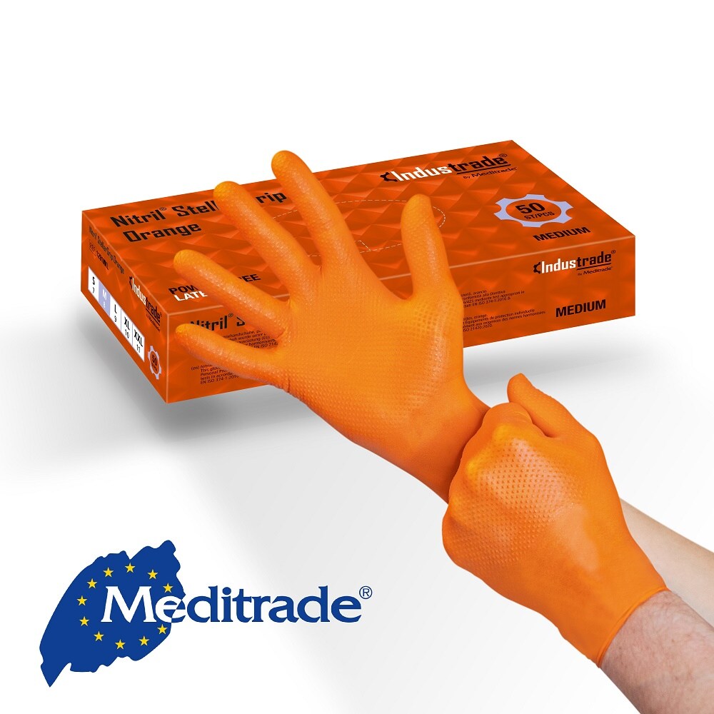 Einmalhandschuhe StellarGrip Orange - 500 Nitrilhandschuhe - puderfrei - Gr. XL