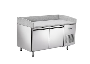 METRO Professional Table à pizza GPT2100, Acier inoxydable, 150 x 80 x 100 cm, 200 W, 241 L, 2 portes, compatible avec GHS2150, Argenté